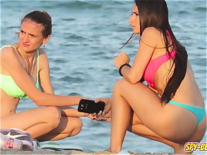 spycam Beach hot Blue bikini g-string unexperienced teenager movie