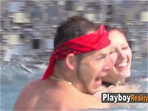 Couples play around at poolside as they get red-hot and prepared to soiree
