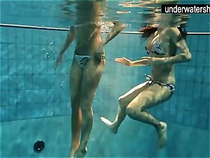 2 sumptuous amateurs displaying their bods off under water